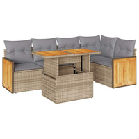 Thumbnail for 6-tlg. Garten-Sofagarnitur mit Kissen Beige Poly Rattan Akazie