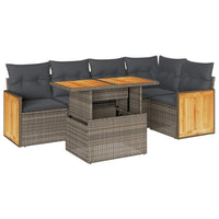 Thumbnail for 6-tlg. Garten-Sofagarnitur mit Kissen Grau Poly Rattan Akazie