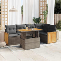 Thumbnail for 6-tlg. Garten-Sofagarnitur mit Kissen Grau Poly Rattan Akazie