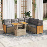 Thumbnail for 7-tlg. Garten-Sofagarnitur mit Kissen Beige Poly Rattan Akazie