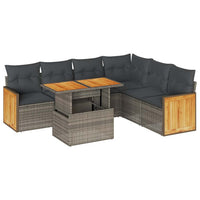 Thumbnail for 7-tlg. Garten-Sofagarnitur mit Kissen Grau Poly Rattan Akazie