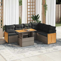 Thumbnail for 7-tlg. Garten-Sofagarnitur mit Kissen Grau Poly Rattan Akazie