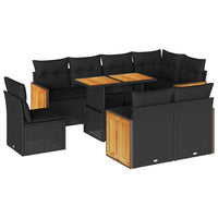 Thumbnail for 9-tlg. Garten-Sofagarnitur mit Kissen Schwarz Poly Rattan