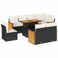Thumbnail for 9-tlg. Garten-Sofagarnitur mit Kissen Schwarz Poly Rattan