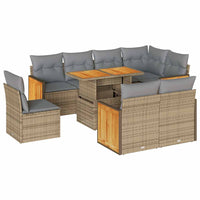 Thumbnail for 9-tlg. Garten-Sofagarnitur mit Kissen Beige Poly Rattan Akazie