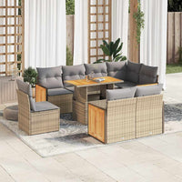 Thumbnail for 9-tlg. Garten-Sofagarnitur mit Kissen Beige Poly Rattan Akazie