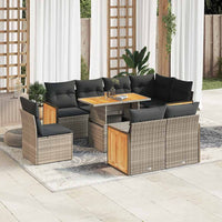 Thumbnail for 9-tlg. Garten-Sofagarnitur mit Kissen Grau Poly Rattan Akazie