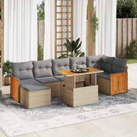 Thumbnail for 7-tlg. Garten-Sofagarnitur mit Kissen Beige Poly Rattan Akazie
