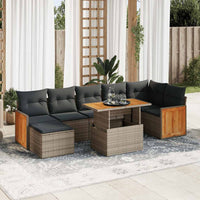 Thumbnail for 7-tlg. Garten-Sofagarnitur mit Kissen Grau Poly Rattan Akazie