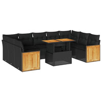 Thumbnail for 10-tlg. Garten-Sofagarnitur mit Kissen Schwarz Poly Rattan