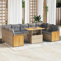 Thumbnail for 10-tlg. Garten-Sofagarnitur mit Kissen Beige Poly Rattan Akazie