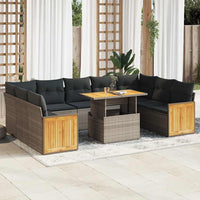Thumbnail for 10-tlg. Garten-Sofagarnitur mit Kissen Grau Poly Rattan Akazie