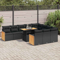 Thumbnail for 11-tlg. Garten-Sofagarnitur mit Kissen Schwarz Poly Rattan