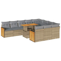 Thumbnail for 11-tlg. Garten-Sofagarnitur mit Kissen Beige Poly Rattan Akazie
