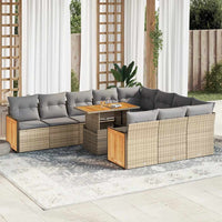 Thumbnail for 11-tlg. Garten-Sofagarnitur mit Kissen Beige Poly Rattan Akazie