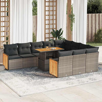 Thumbnail for 11-tlg. Garten-Sofagarnitur mit Kissen Grau Poly Rattan Akazie