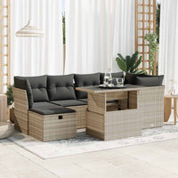 Thumbnail for 7-tlg. Garten-Sofagarnitur mit Kissen Hellgrau Poly Rattan