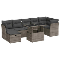 Thumbnail for 8-tlg. Garten-Sofagarnitur mit Kissen Grau Poly Rattan