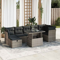 Thumbnail for 8-tlg. Garten-Sofagarnitur mit Kissen Grau Poly Rattan