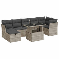 Thumbnail for 8-tlg. Garten-Sofagarnitur mit Kissen Hellgrau Poly Rattan