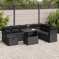 Thumbnail for 9-tlg. Garten-Sofagarnitur mit Kissen Schwarz Poly Rattan