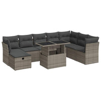 Thumbnail for 9-tlg. Garten-Sofagarnitur mit Kissen Grau Poly Rattan
