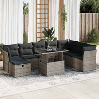 Thumbnail for 9-tlg. Garten-Sofagarnitur mit Kissen Grau Poly Rattan