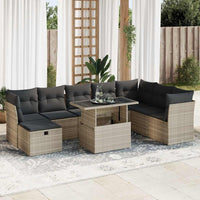 Thumbnail for 9-tlg. Garten-Sofagarnitur mit Kissen Hellgrau Poly Rattan