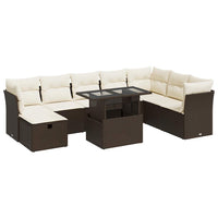 Thumbnail for 9-tlg. Garten-Sofagarnitur mit Kissen Braun Poly Rattan