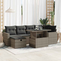 Thumbnail for 7-tlg. Garten-Sofagarnitur mit Kissen Grau Poly Rattan