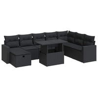 Thumbnail for 9-tlg. Garten-Sofagarnitur mit Kissen Schwarz Poly Rattan