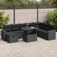 Thumbnail for 9-tlg. Garten-Sofagarnitur mit Kissen Schwarz Poly Rattan