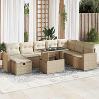 Thumbnail for 9-tlg. Garten-Sofagarnitur mit Kissen Beige Poly Rattan