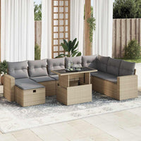 Thumbnail for 9-tlg. Garten-Sofagarnitur mit Kissen Beige Poly Rattan