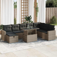 Thumbnail for 9-tlg. Garten-Sofagarnitur mit Kissen Grau Poly Rattan
