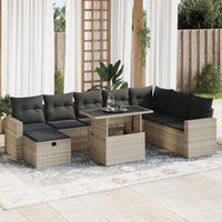Thumbnail for 9-tlg. Garten-Sofagarnitur mit Kissen Hellgrau Poly Rattan