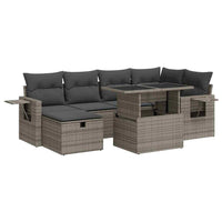 Thumbnail for 7-tlg. Garten-Sofagarnitur mit Kissen Grau Poly Rattan