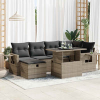 Thumbnail for 7-tlg. Garten-Sofagarnitur mit Kissen Grau Poly Rattan