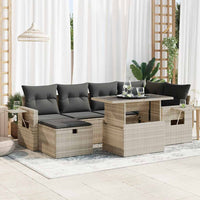 Thumbnail for 7-tlg. Garten-Sofagarnitur mit Kissen Hellgrau Poly Rattan