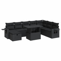 Thumbnail for 9-tlg. Garten-Sofagarnitur mit Kissen Schwarz Poly Rattan