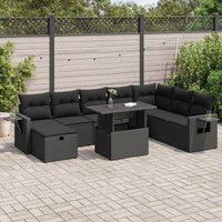 Thumbnail for 9-tlg. Garten-Sofagarnitur mit Kissen Schwarz Poly Rattan