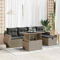 Thumbnail for 6-tlg. Garten-Sofagarnitur mit Kissen Grau Poly Rattan