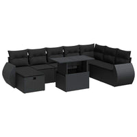 Thumbnail for 9-tlg. Garten-Sofagarnitur mit Kissen Schwarz Poly Rattan