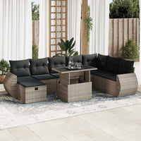 Thumbnail for 9-tlg. Garten-Sofagarnitur mit Kissen Grau Poly Rattan