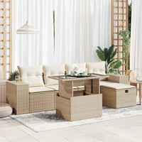 Thumbnail for 6-tlg. Garten-Sofagarnitur mit Kissen Beige Poly Rattan