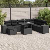 Thumbnail for 9-tlg. Garten-Sofagarnitur mit Kissen Schwarz Poly Rattan