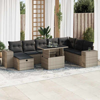 Thumbnail for 9-tlg. Garten-Sofagarnitur mit Kissen Grau Poly Rattan