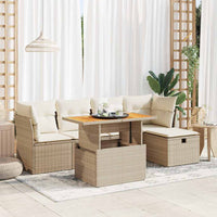 Thumbnail for 6-tlg. Garten-Sofagarnitur mit Kissen Beige Poly Rattan Akazie