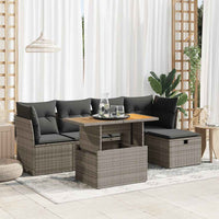 Thumbnail for 6-tlg. Garten-Sofagarnitur mit Kissen Grau Poly Rattan Akazie