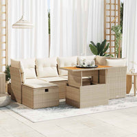 Thumbnail for 7-tlg. Garten-Sofagarnitur mit Kissen Beige Poly Rattan Akazie